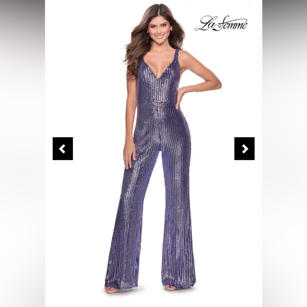 Purple sequin flared jumpsuit
